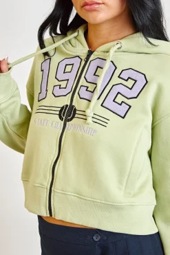 Women Daisy Street Tops-1992 Applique Zip Front Hoodie