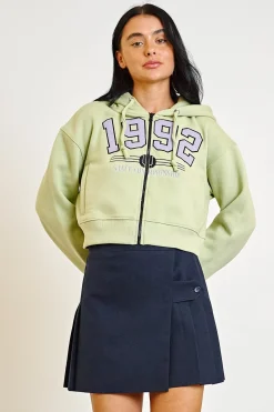 Women Daisy Street Tops-1992 Applique Zip Front Hoodie