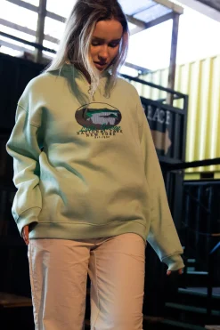 Women Daisy Street Hoodies & Sweatshirts-1/4 Zip Boyfriend Sweater with Embroidered Print