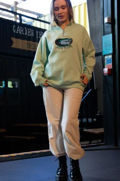 Women Daisy Street Hoodies & Sweatshirts-1/4 Zip Boyfriend Sweater with Embroidered Print