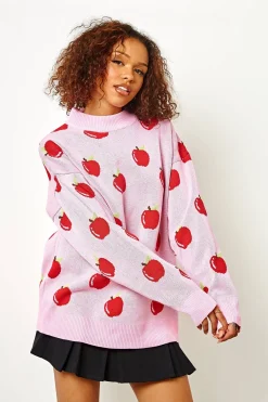 Women Daisy Street Hoodies & Sweatshirts-Apple Knitted Jumper