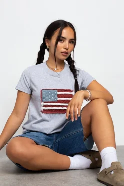 Women Daisy Street Tops | T-Shirts-Applique Flag Tee