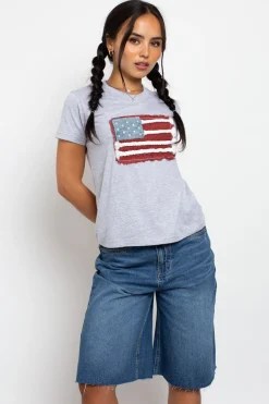 Women Daisy Street Tops | T-Shirts-Applique Flag Tee