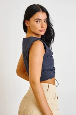 Women Daisy Street Tops-Asymmetric Ruched Crop Top