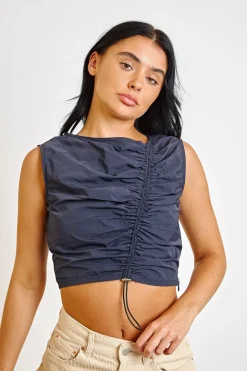 Women Daisy Street Tops-Asymmetric Ruched Crop Top