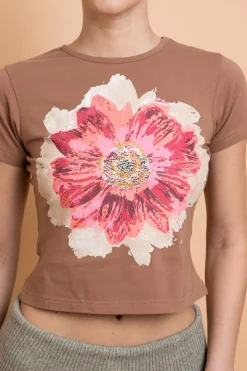 Women Daisy Street Tops | T-Shirts-Baby Tee With Flower Motif
