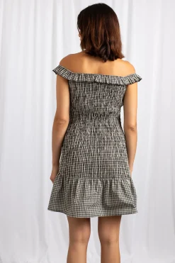 Women Daisy Street Dresses-Bardot Shirred Mini Dress With Frill