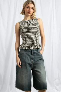 Women Daisy Street Tops-Boat Neck Top With All Over Shirring And Frill Hem