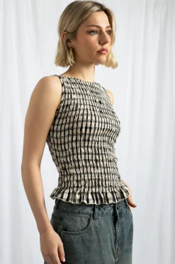 Women Daisy Street Tops-Boat Neck Top With All Over Shirring And Frill Hem