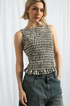 Women Daisy Street Tops-Boat Neck Top With All Over Shirring And Frill Hem