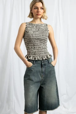 Women Daisy Street Tops-Boat Neck Top With All Over Shirring And Frill Hem