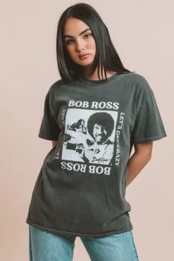 Women Daisy Street T-Shirts-Bob Ross Let's Get Crazy Relaxed T-Shirt