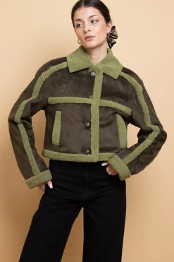 Women Daisy Street Jackets-Borg Detail Cropped Jacket