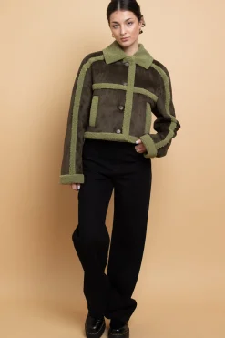 Women Daisy Street Jackets-Borg Detail Cropped Jacket