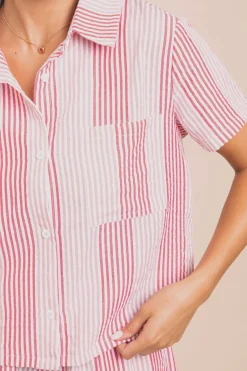 Women Daisy Street Tops-Boxy Shirt In Seersucker Stripe Co-ord