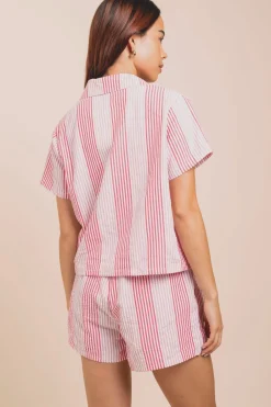 Women Daisy Street Tops-Boxy Shirt In Seersucker Stripe Co-ord