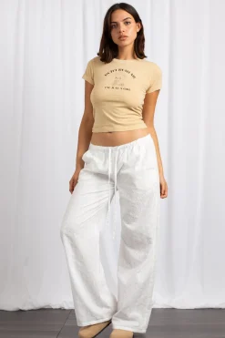 Women Daisy Street Trousers-Broderie Anglaise Low Rise Wide Leg Trousers