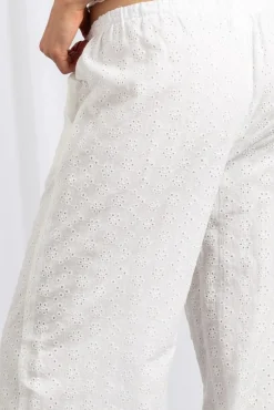 Women Daisy Street Trousers-Broderie Anglaise Low Rise Wide Leg Trousers