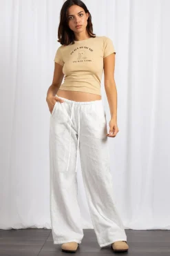 Women Daisy Street Trousers-Broderie Anglaise Low Rise Wide Leg Trousers