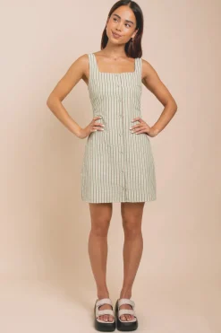 Women Daisy Street Dresses-Button Front Square Neck Mini Dress