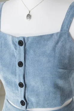 Women Daisy Street Tops-Button Up Crop Top in Cord