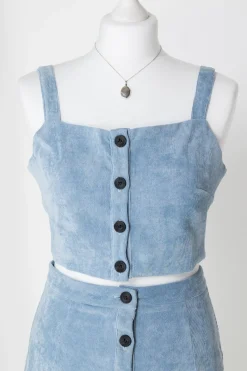 Women Daisy Street Tops-Button Up Crop Top in Cord