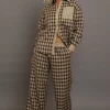 Women Daisy Street Trousers-Check Wide Leg Trousers With Contrast Stripe Pockets