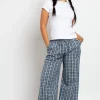 Women Daisy Street Trousers-Check Wide Leg Trouser With Drawcord Waist