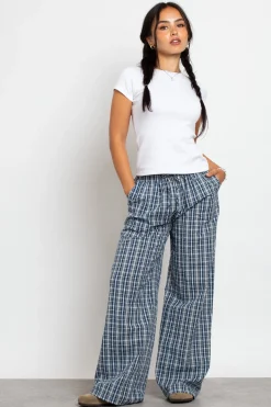 Women Daisy Street Trousers-Check Wide Leg Trouser With Drawcord Waist