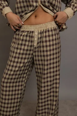 Women Daisy Street Trousers-Check Wide Leg Trousers With Contrast Stripe Pockets