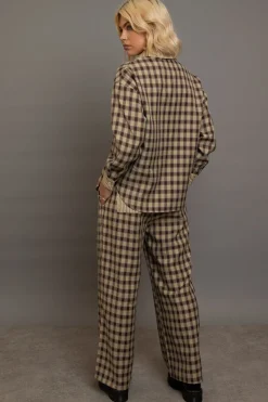 Women Daisy Street Trousers-Check Wide Leg Trousers With Contrast Stripe Pockets