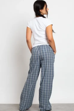 Women Daisy Street Trousers-Check Wide Leg Trouser With Drawcord Waist