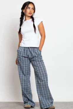 Women Daisy Street Trousers-Check Wide Leg Trouser With Drawcord Waist