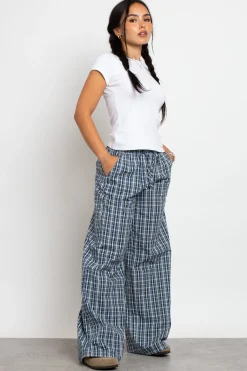 Women Daisy Street Trousers-Check Wide Leg Trouser With Drawcord Waist
