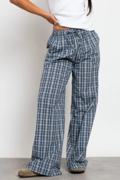 Women Daisy Street Trousers-Check Wide Leg Trouser With Drawcord Waist