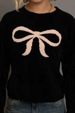 Women Daisy Street Tops-Chenille Bow Motif Sweater