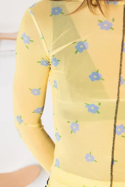 Women Daisy Street Tops-Contrast Seam Mesh Top Print
