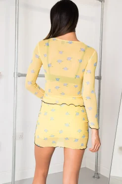 Women Daisy Street Tops-Contrast Seam Mesh Top Print