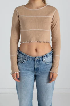 Women Daisy Street Tops-Contrast Stitch Crop Top