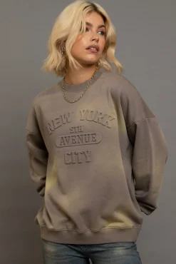 Women Daisy Street Hoodies & Sweatshirts-Crew Neck Sweat With Embossed Text