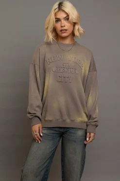Women Daisy Street Hoodies & Sweatshirts-Crew Neck Sweat With Embossed Text