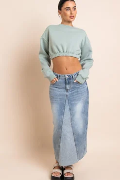 Women Daisy Street Hoodies & Sweatshirts-Crop Sweater in Salt