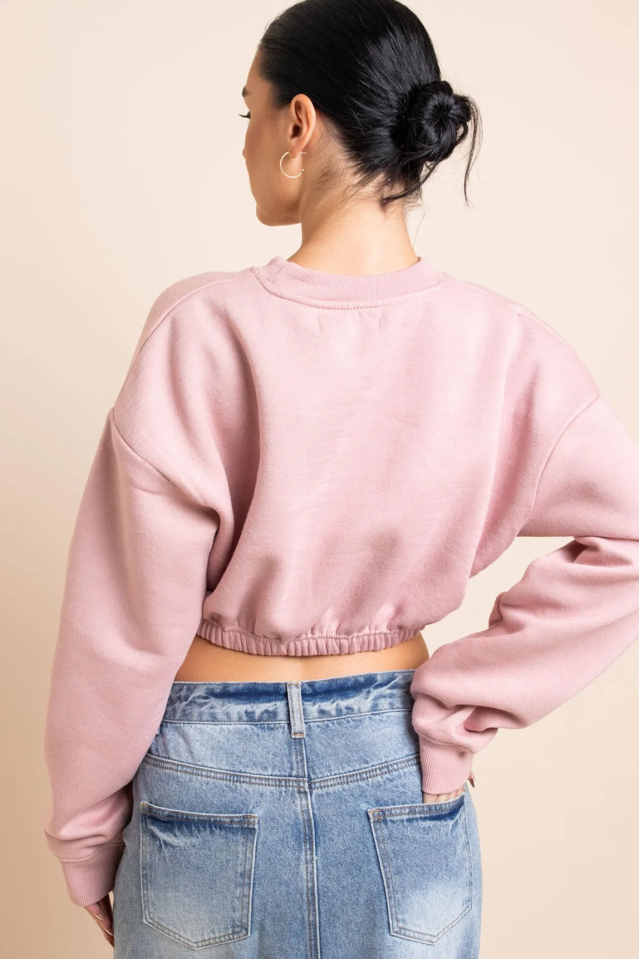 Women Daisy Street Hoodies & Sweatshirts-Crop Sweater in Silver