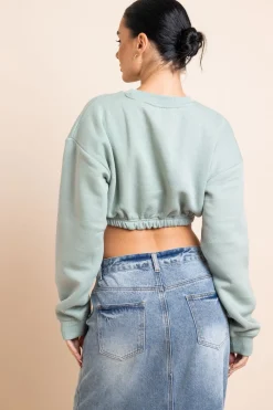 Women Daisy Street Hoodies & Sweatshirts-Crop Sweater in Salt