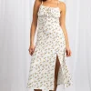 Women Daisy Street Dresses-Cross Back Ruched Bust Midi Dress With High Split