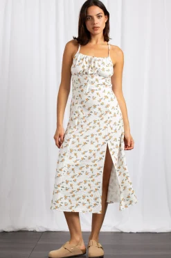 Women Daisy Street Dresses-Cross Back Ruched Bust Midi Dress With High Split