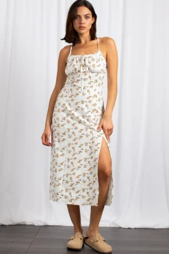 Women Daisy Street Dresses-Cross Back Ruched Bust Midi Dress With High Split