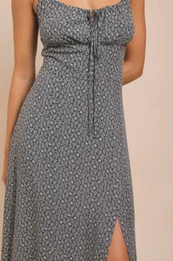 Women Daisy Street Dresses-Cross Over Strap Ruched Bust Midi Dress With Split