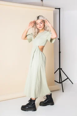 Women Daisy Street Dresses-Cut-Out Cotton Midi Dress