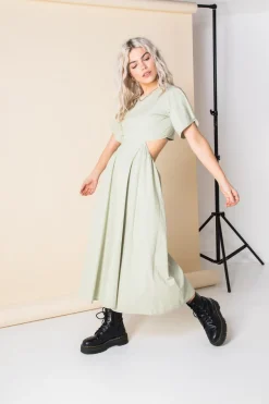 Women Daisy Street Dresses-Cut-Out Cotton Midi Dress